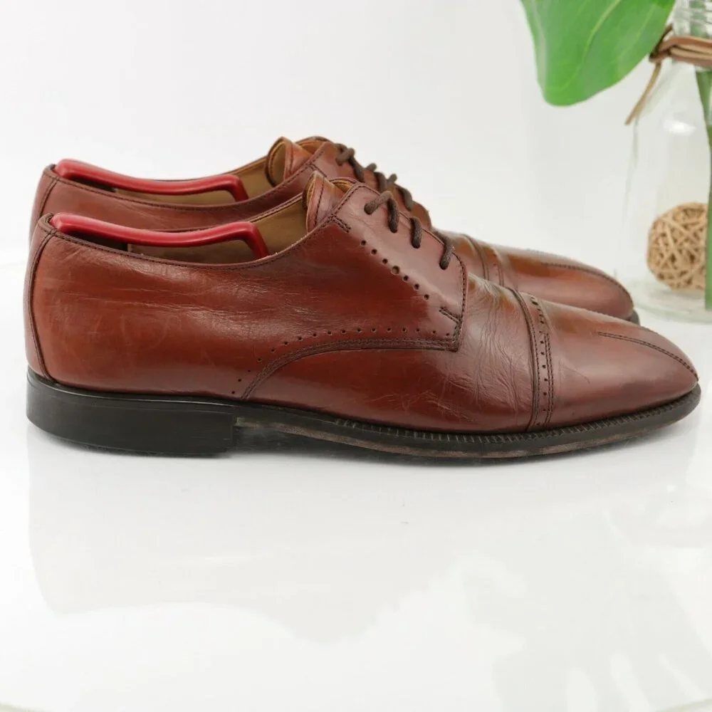 VTG Stanley Blacker Mens Oxford  Size 11.5 Red Leather Italy Handmade Dress Shoe - Picture 4 of 12
